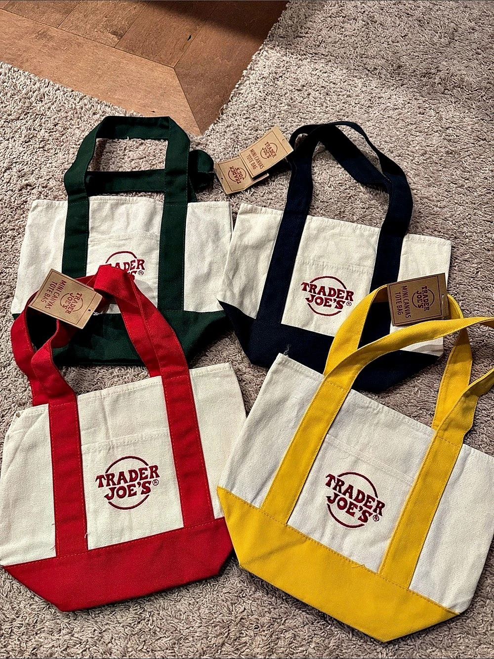 Trader Joe's Mini Canvas Tote Bag Set White & Red NWT